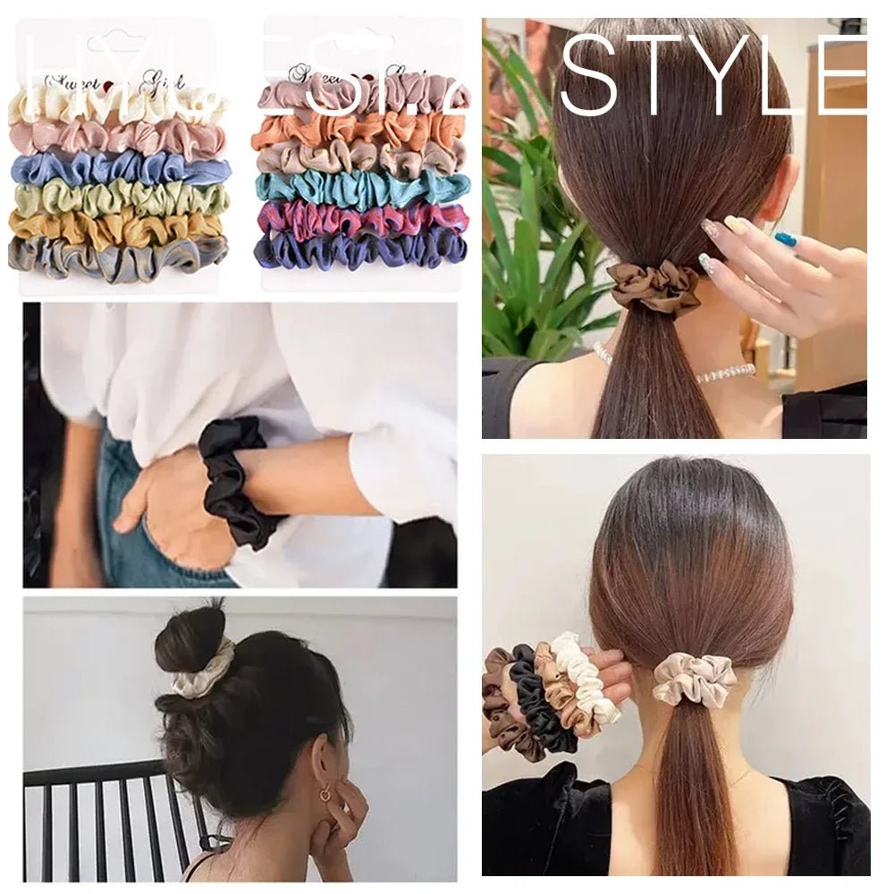 Soft Satin Imitation Silk Scrunchies Set - Elastic Ponytail Holders - lily supply