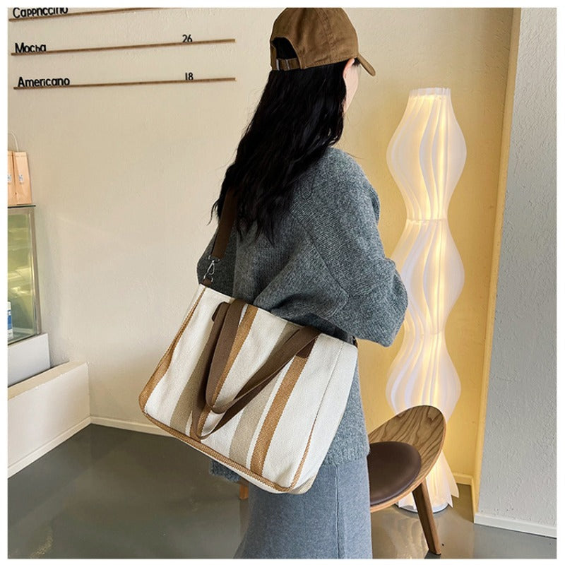 Women's Striped Canvas Crossbody Shoulder Bag - Large Tote 2023