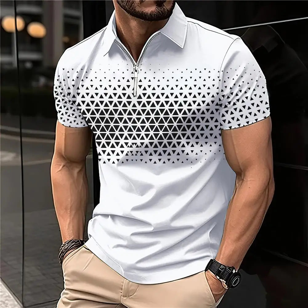 Men's 3D Print Striped Polo T-Shirt