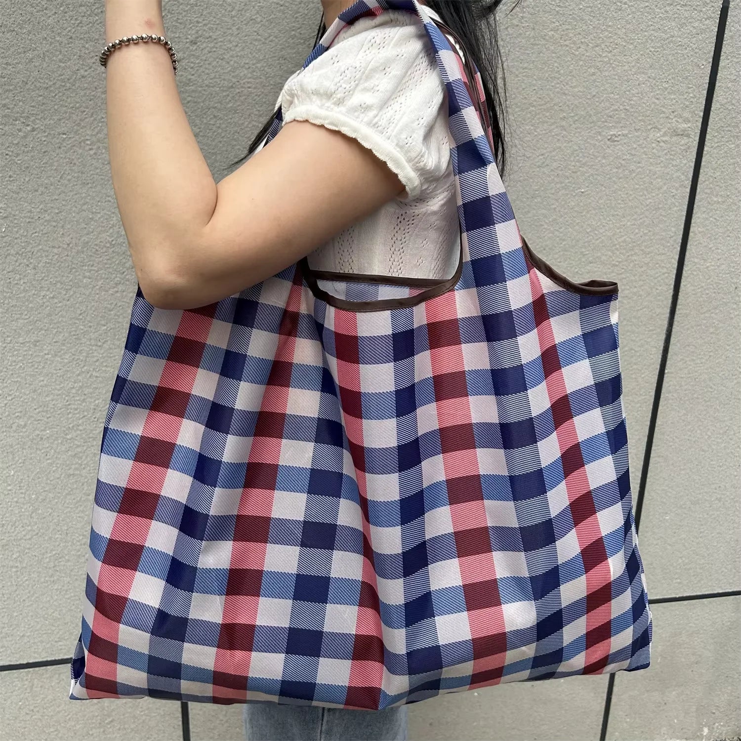 Eco-Friendly Reusable Folding Tote Bag - Compact Shoulder Bag for Travel & Shopping