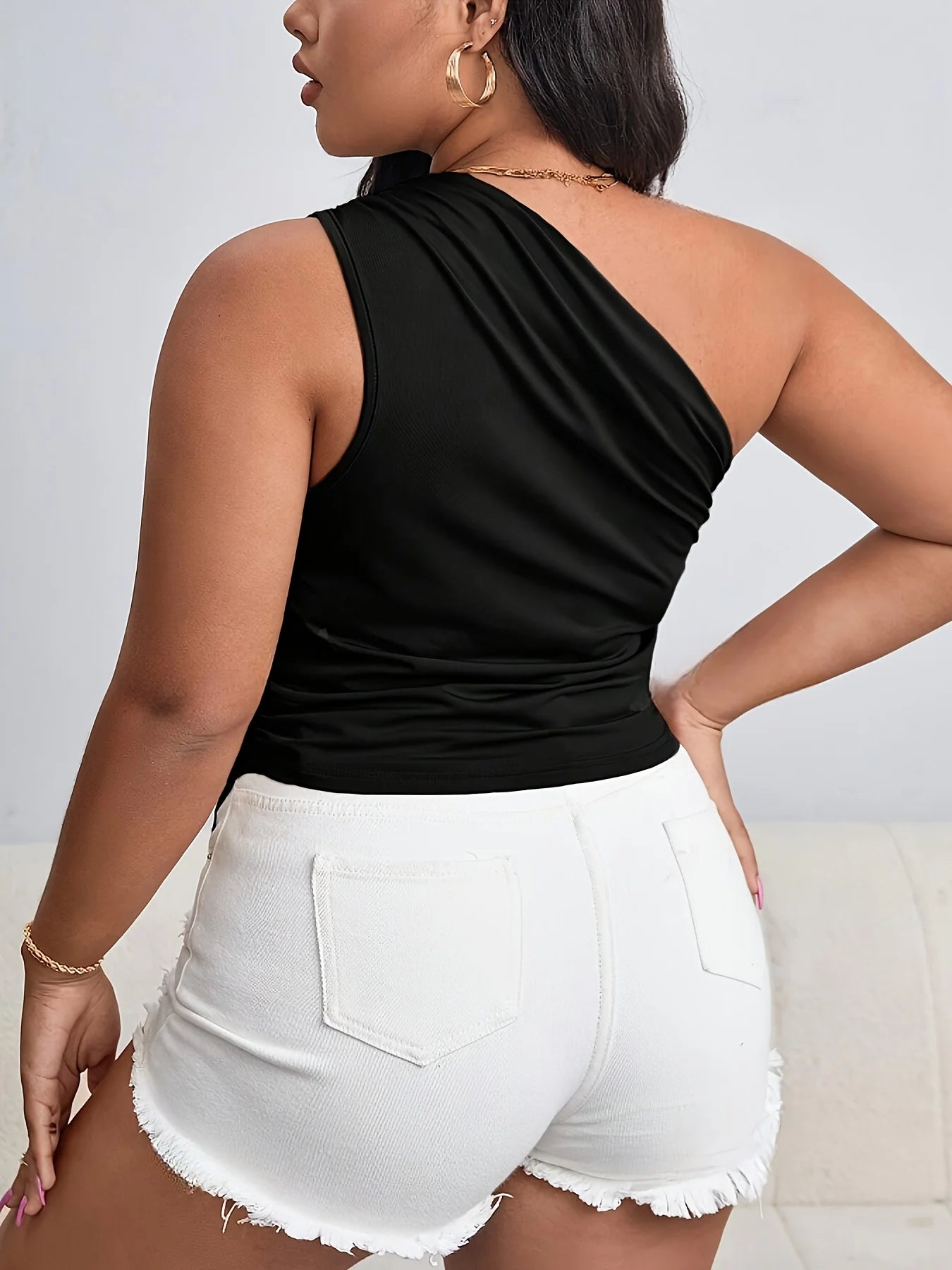 Plus Size One Shoulder Asymmetric Tank Top