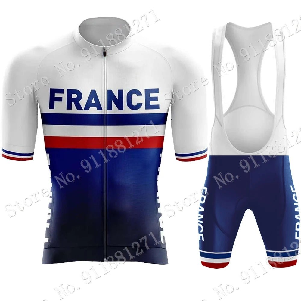 Cycling Jersey France National Team 2024 Set French Retro Clothing Road Bike Blue Shirts Suit Bicycle Bib Shorts MTB Maillot - lily supply