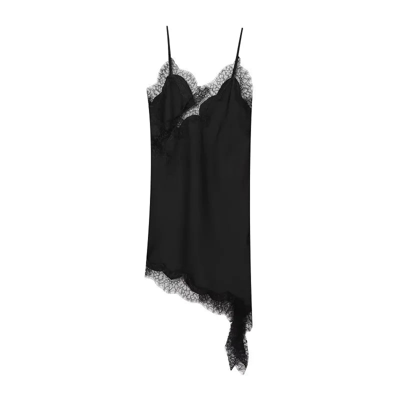 MUJER 2025 Lace Slip Dress Woman Black Backless Short Dresses for Women Asymmetric Party Women's Summer Dress Satin Sexy Dresses - lily supply