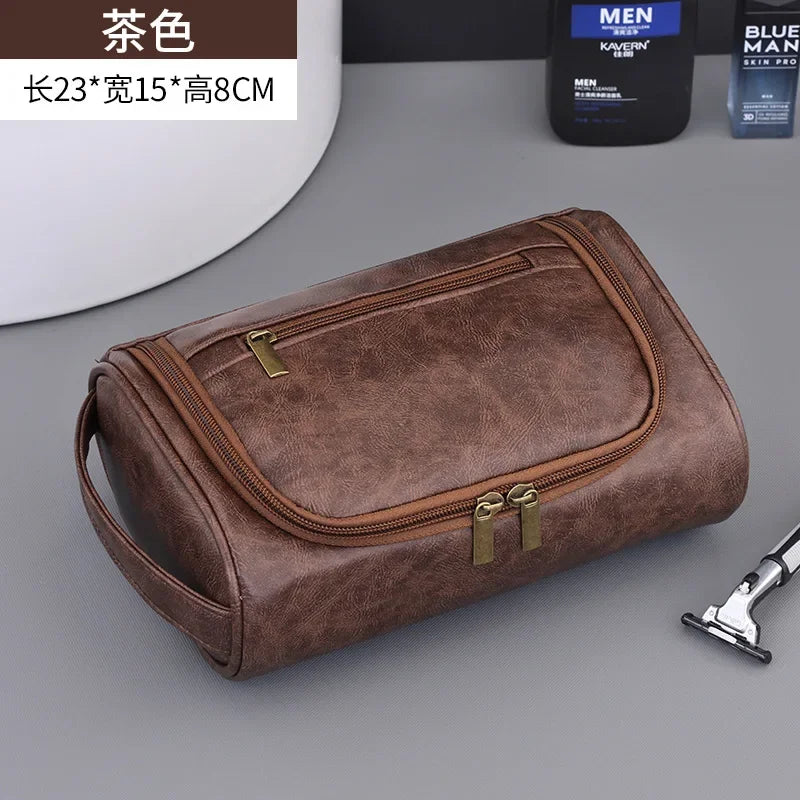 High Quality Travel Toiletry Bag For Women Men Retro PU Leather Cosmetic Bags Female Waterproof Travel Makeup Bag