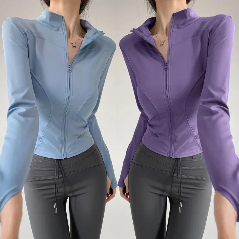 Women's Quick Dry Yoga Zip Jacket - Tight Long Sleeve Running Fitness S-3XL
