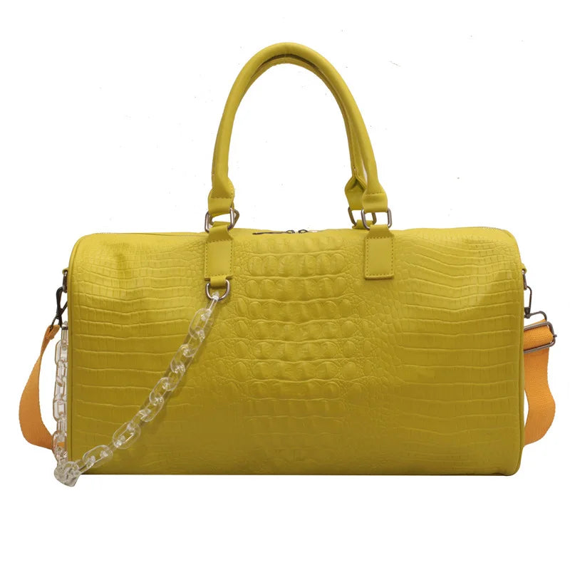 Women Travel Duffel Handbag Large Capacity Business Candy Color Shoulder Bag Waterproof PU Trip Commuting Gym Crossbody Pack