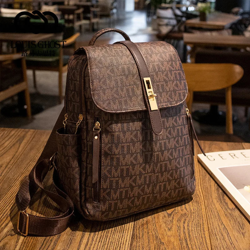 Backpack Women's 2026 New Retro Casual Old Flower Large Capacity School Bag Backpack Printing Fashion Trend Line Big Bag