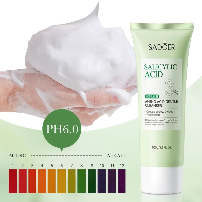 SADOER Salicylic Acid Facial Cleanser Face Wash Foam Face Cleanser Moisturizing Facial Cleansing Hydrating Skin Care Products - lily supply