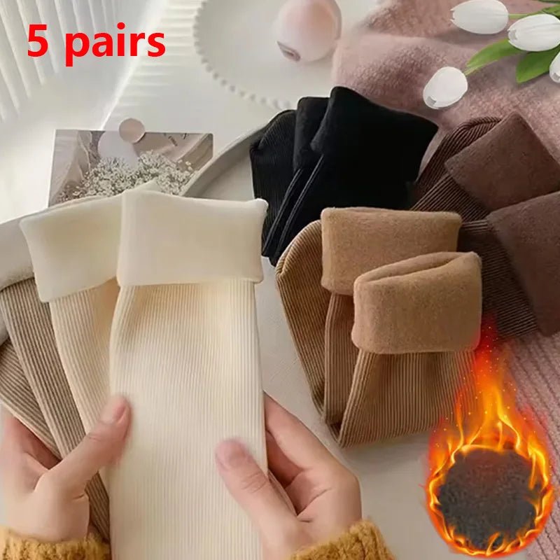 Women's Fuzzy Warm Snow Socks - 5 Pairs Thickened Sleeping Floor Stockings - lily supply