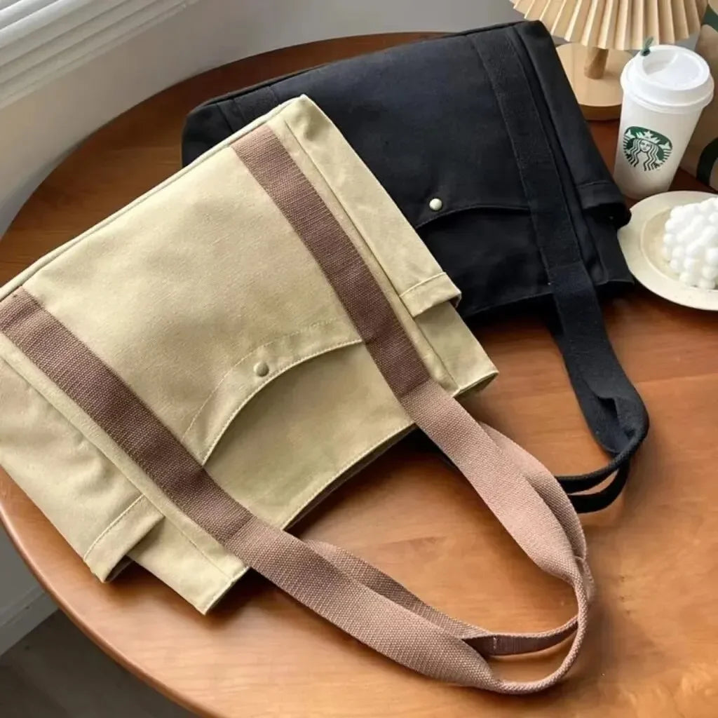 Large Capacity Canvas Tote Bag - Commuter Art Student Shoulder Bag