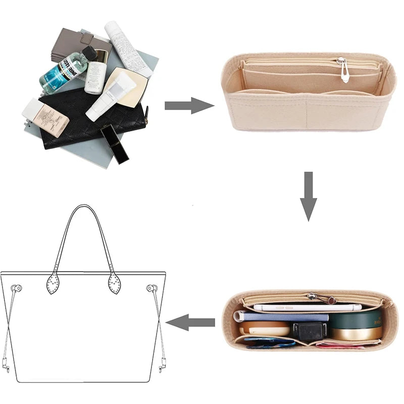 Bag Organiser Insert Liner - Multi-Pocket Small Tote Inner Bag