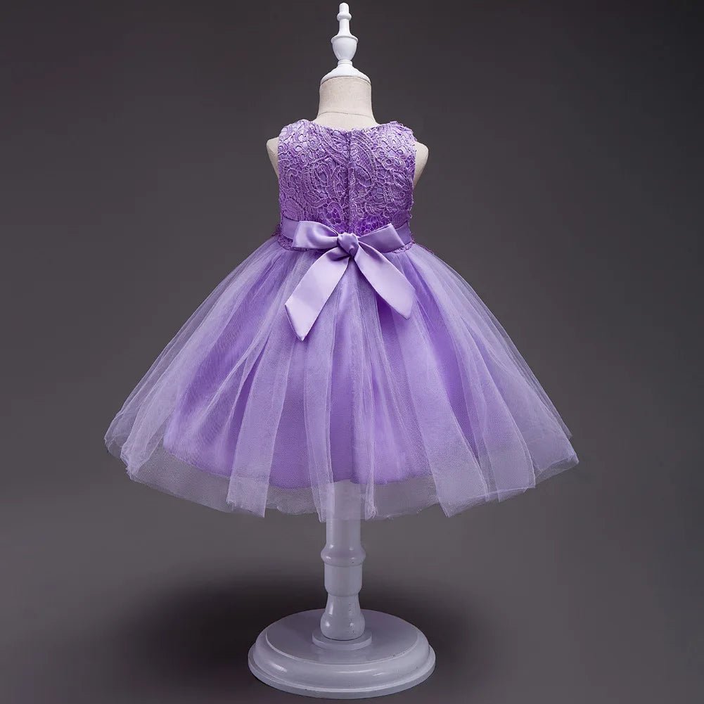 Girls Princess Lace Embroidery Puffy Dress | Flower Girl Ball Gown for Parties Ages 3 - 10Y - lily supply
