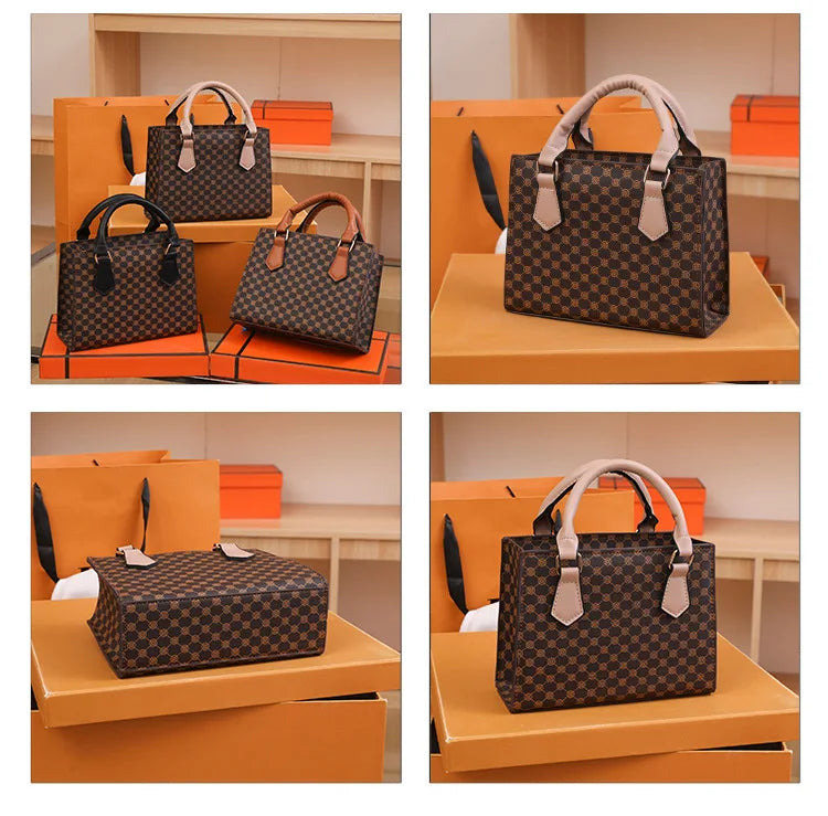Women's PU Leather Plaid Crossbody Shoulder Bag - Square Top Handle