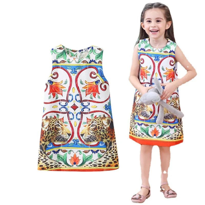 Girls Birthday Party Dress Fashion Rose Printing Children Costumes For Girls Brand Kids Dresses Princess Girls Party Dress - lily supply