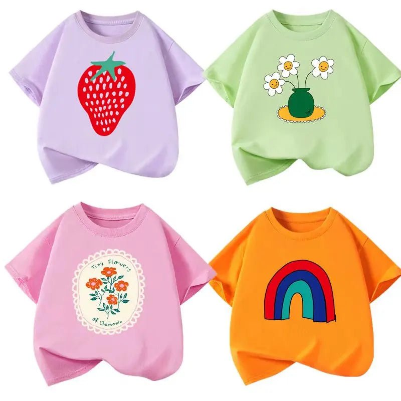 Girls T-shirts Short - sleeve Blouse for Kids 2025 Summer Teenager School Uniform Tees Cotton Children Outfits Toddler Outerwear - lily supply