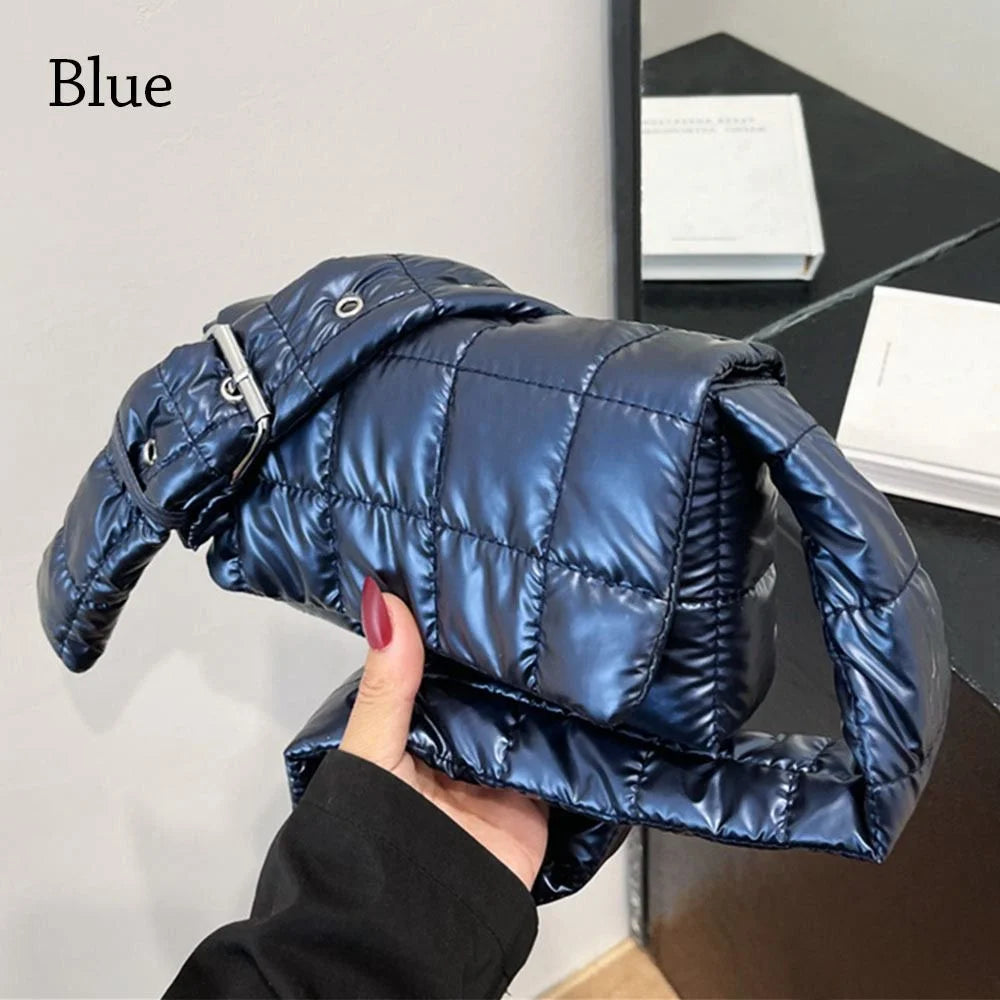 Fashion Quilted Padded Tote Bag - Warm Down Cotton Plaid Shoulder Bag