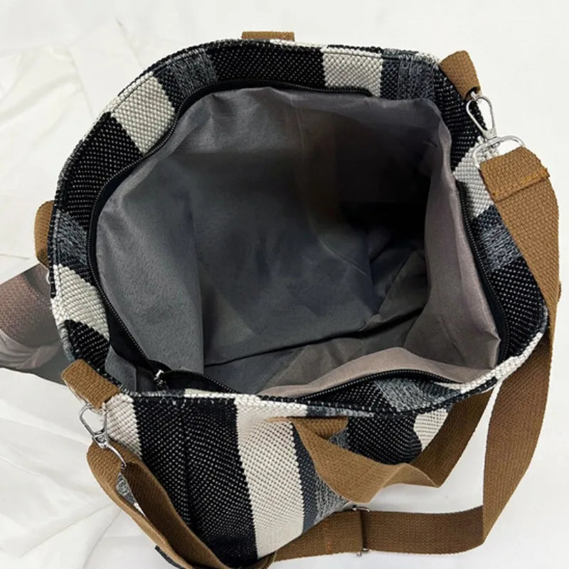 Women's Striped Canvas Crossbody Shoulder Bag - Large Tote 2023