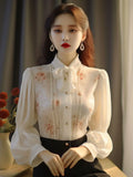 2025 Early Spring New Women White Floral Shirt French Top Chic Cardigan