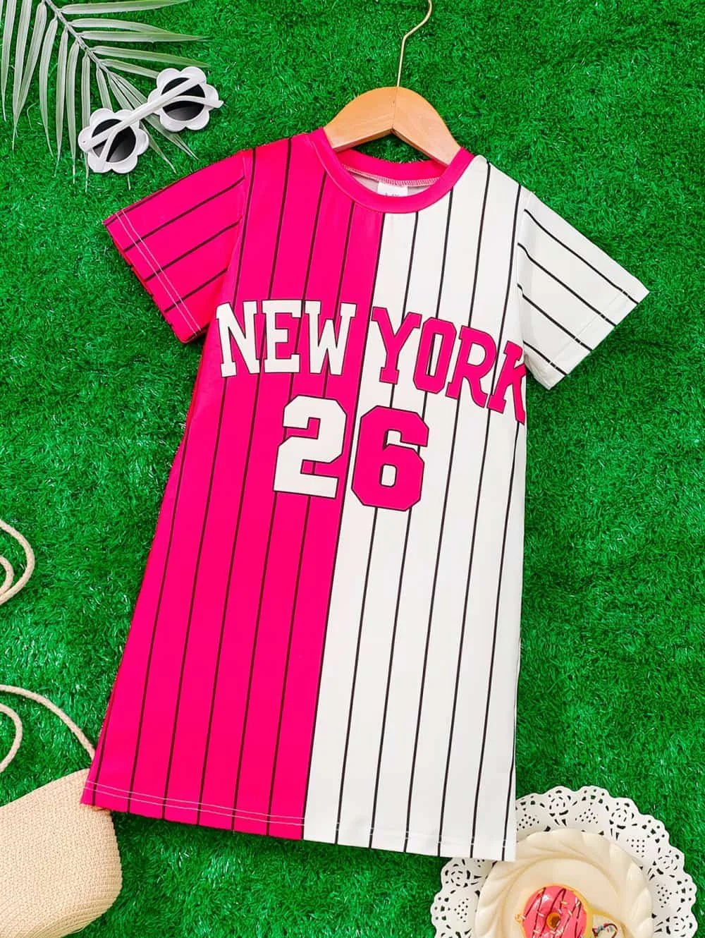 Girls Sports Jersey Dress Number 3D Print Crew Neck Short Sleeve Summer Dresses Outdoor Baseball Sport Style Causal Girl Clothes - lily supply