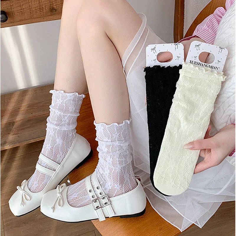 Women's Flower Lace Mesh Socks – Sweet Cute Ankle Socks - lily supply