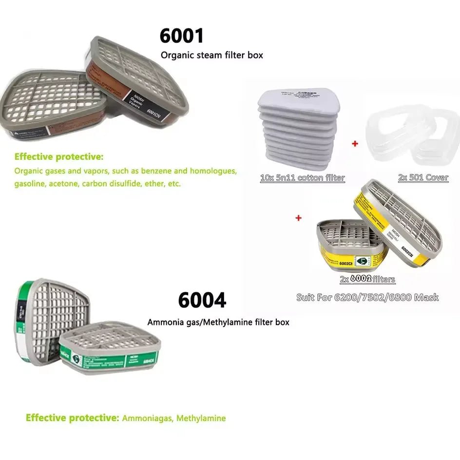 6001/6002/6004 Cartridge Box 5N11 Cotton Filters Sets For 3m 6200/7502/6800 Dust Gas Mask Respirator Chemical Painting Spraying - lily supply