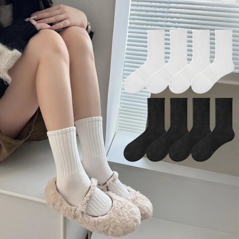 Black & White Sports Mid - Calf Socks – Unisex Athletic Socks - lily supply