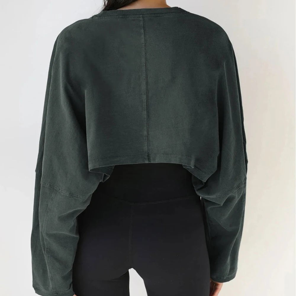 Women Sports Crop Top T-Shirts Gym Clothing Yoga Loose Tops Long Sleeve Sportswear Workout Clothing Fitness Smock Spring Autumn - lily supply