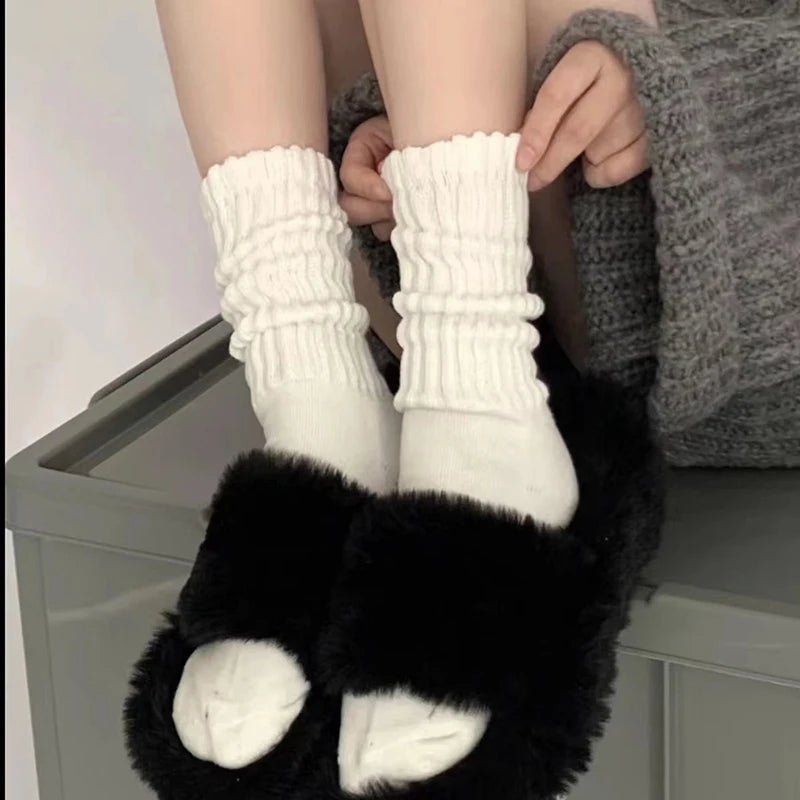 Women's Solid Stacked Knitted Socks – Mid - Calf Casual Socks - lily supply