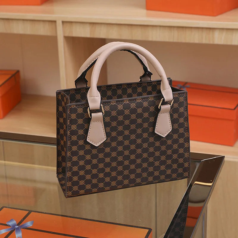 Women's PU Leather Plaid Crossbody Shoulder Bag - Square Top Handle