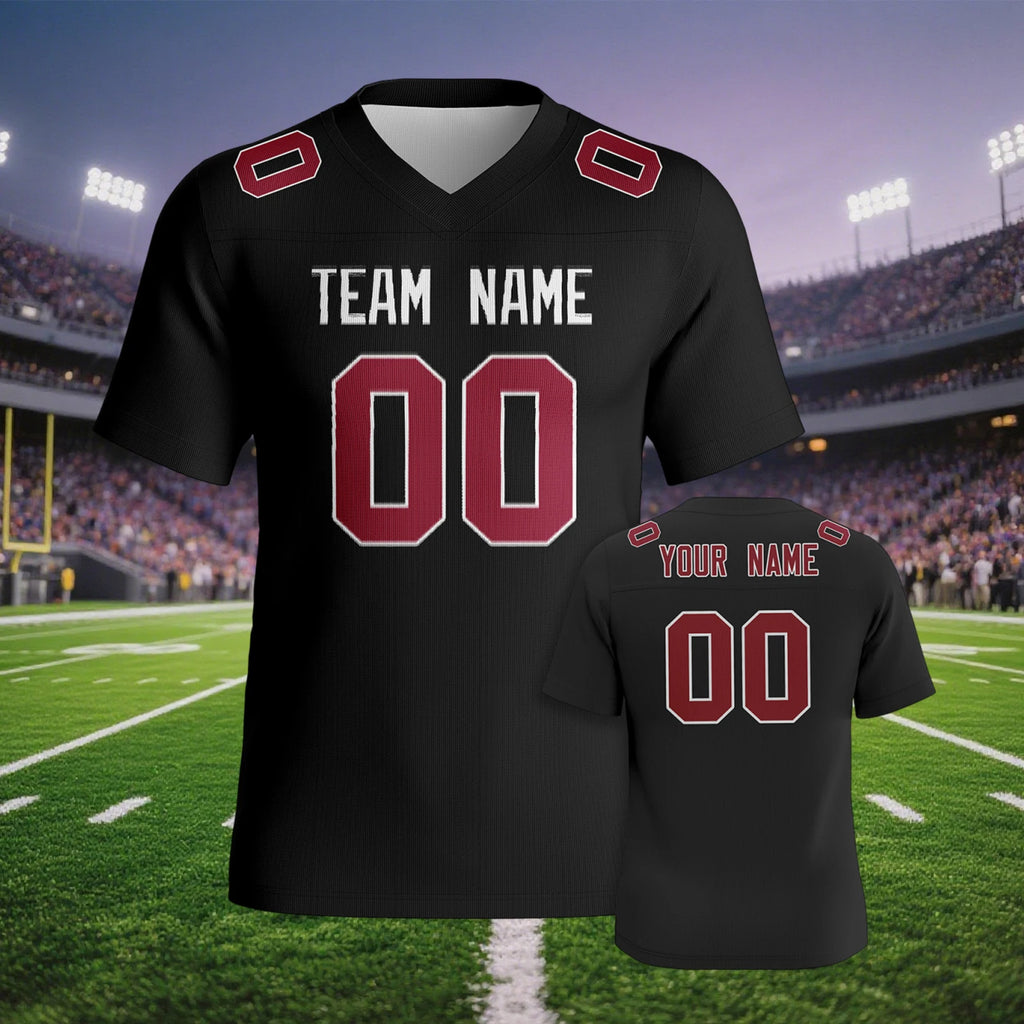 Custom American Football Jersey – Black & Red Personalised Shirt - lily supply