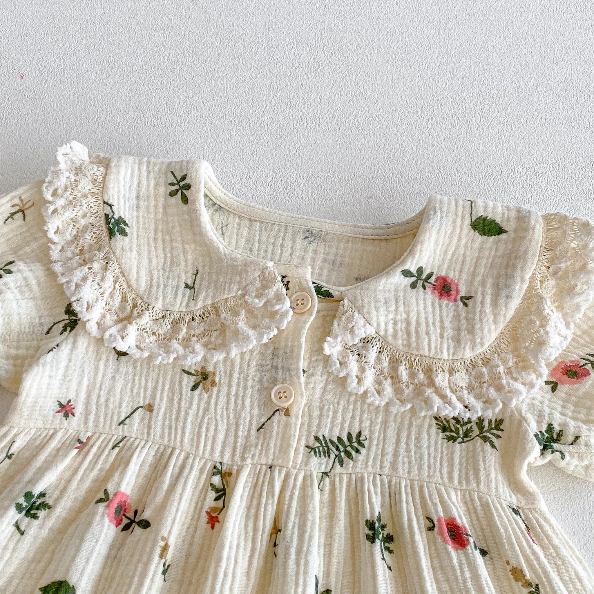 Baby Girls Floral Cotton Summer Dress | Stand - Up Collar Short Sleeve 9M - 4Y - lily supply