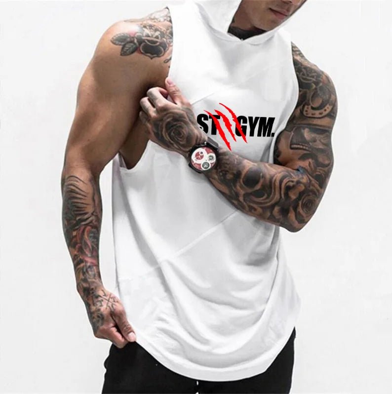 Jogging Sports T-shirts Mens Casual Street Hip Hop Hooded Tank Top Cotton Sleeveless Sweatshirt Fitness Workout Sportswear Tops - lily supply