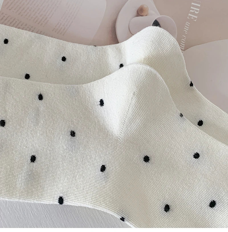 Women's Frilly Dots Preppy Long Cotton Socks – Sweet Knee High Socks - lily supply