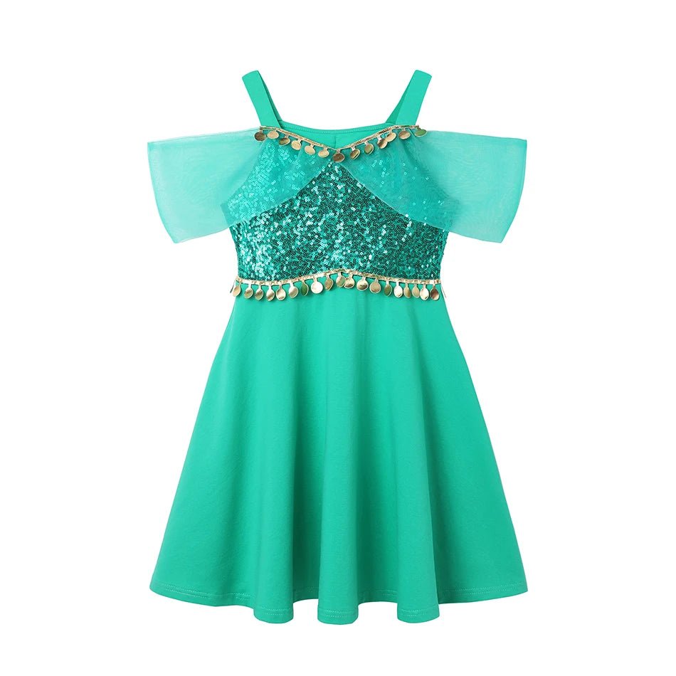 Children's Casual Dress for Girls Mermaid Rapunzel Dress One - Shoulder Sling Short Sleeve Princess Costume Summer Casual Vest - lily supply