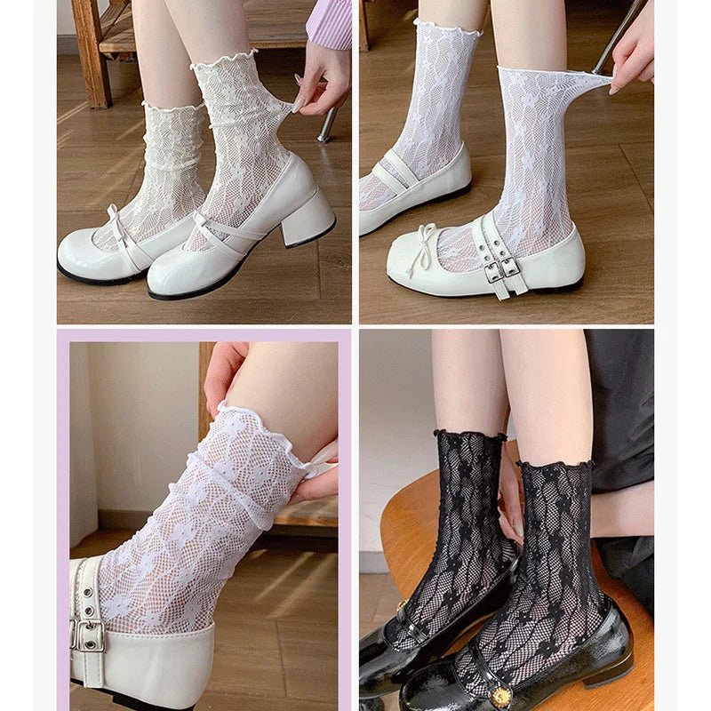 Women's Flower Lace Mesh Socks – Sweet Cute Ankle Socks - lily supply