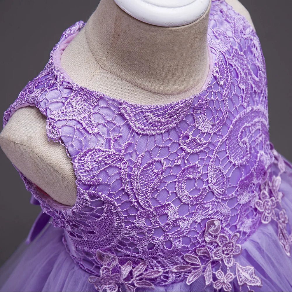 Girls Princess Lace Embroidery Puffy Dress | Flower Girl Ball Gown for Parties Ages 3 - 10Y - lily supply