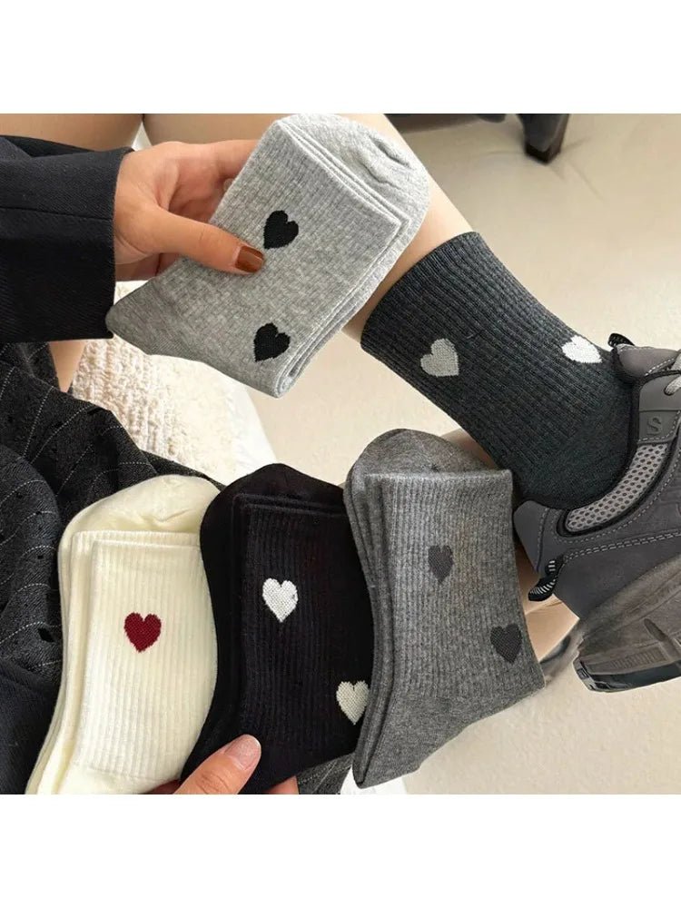 Women's Cute Heart Print Casual Socks - 1/4/8 Pairs Breathable Mid Tube - lily supply