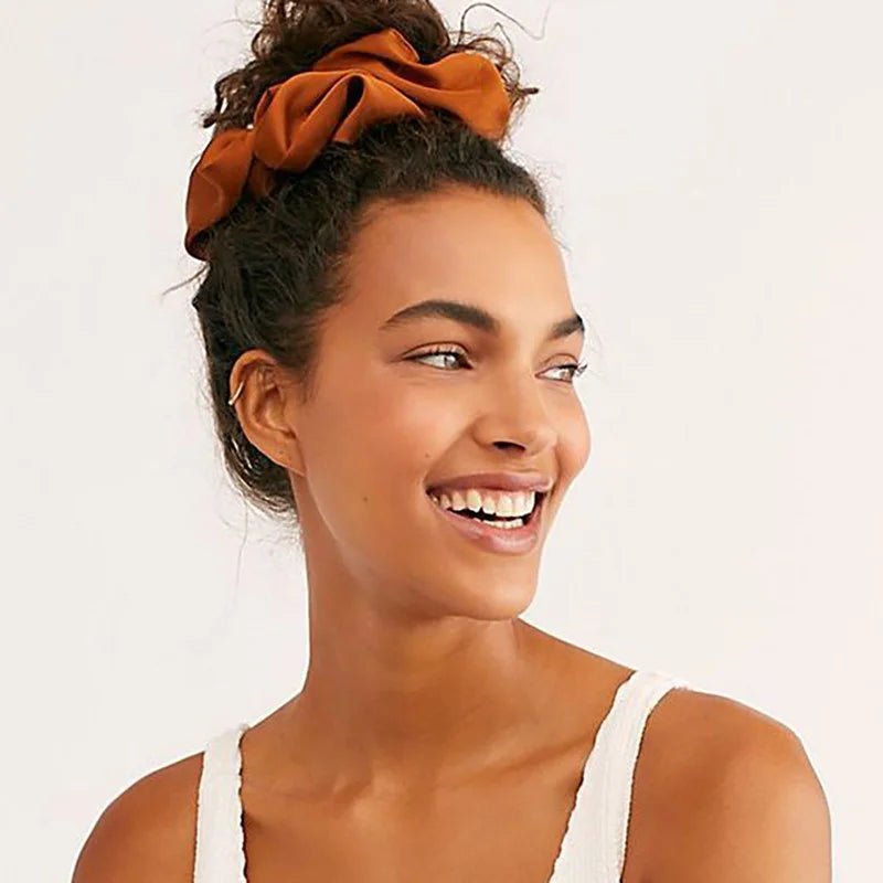 Fashion Oversize Solid Satin Scrunchie - Elastic Ponytail Holder - lily supply