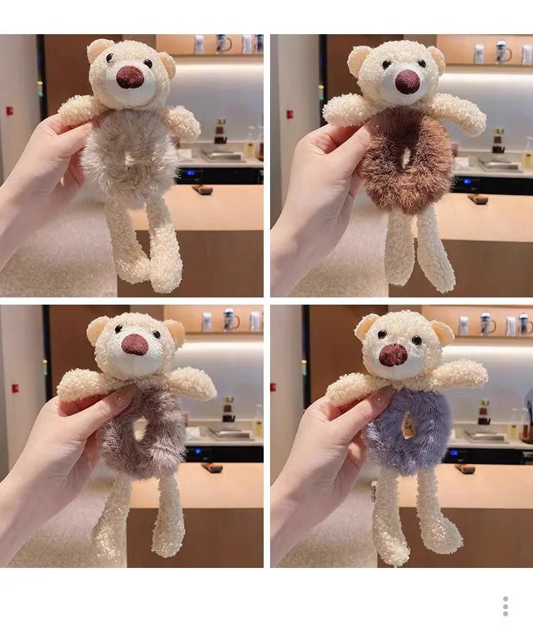 Plush 3D Bear Kawaii Scrunchie - Sweet Cartoon Hair Tie Headband - lily supply