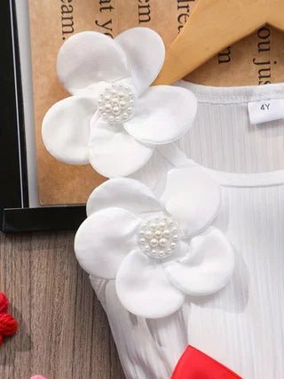 Girls' Spring and Summer Fashion Color - Block Sleeveless Dress with 3D Floral Embellishments, Tulle Skirt and Bow Accents - lily supply