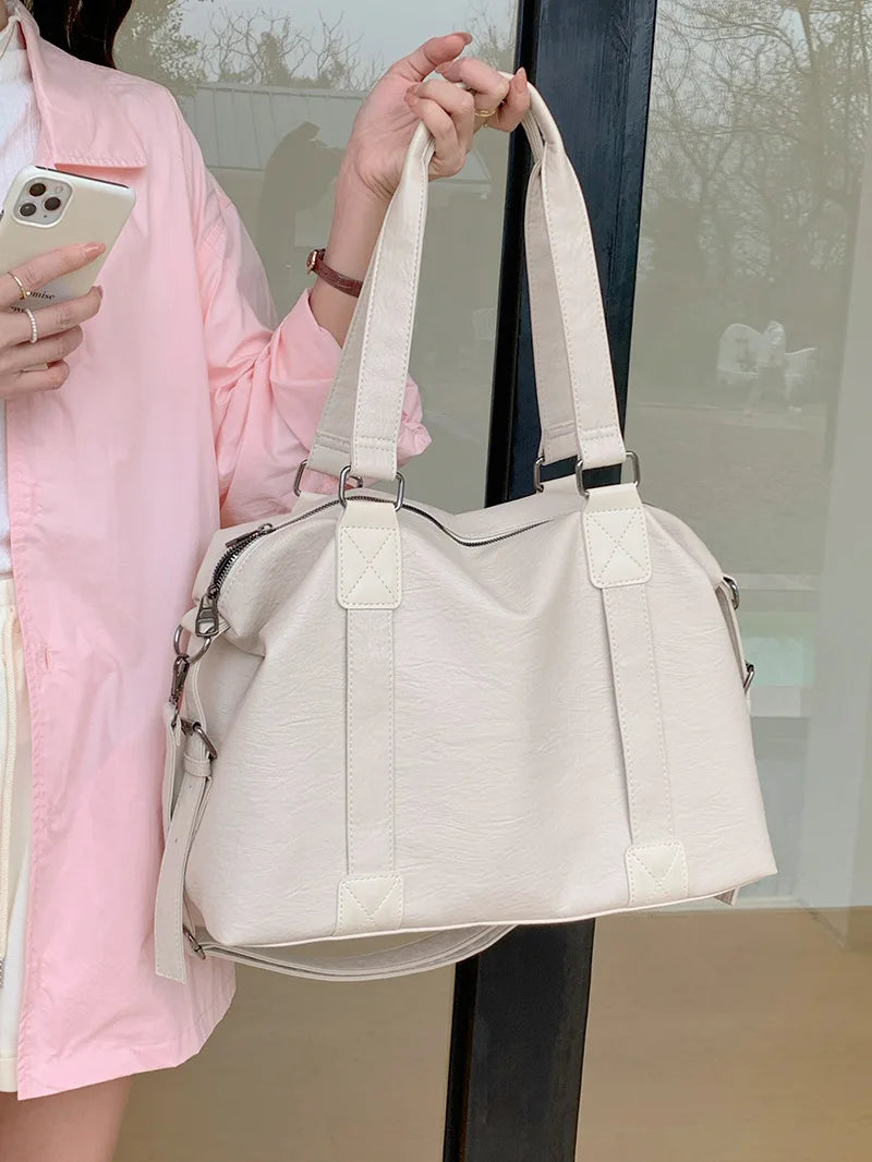 Women's Leather Vintage Shoulder Messenger Bag - Solid Simplicity Handbag