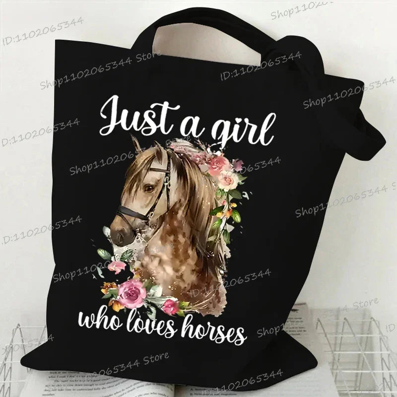 Women's Horse Print Canvas Large Capacity Tote Bag
