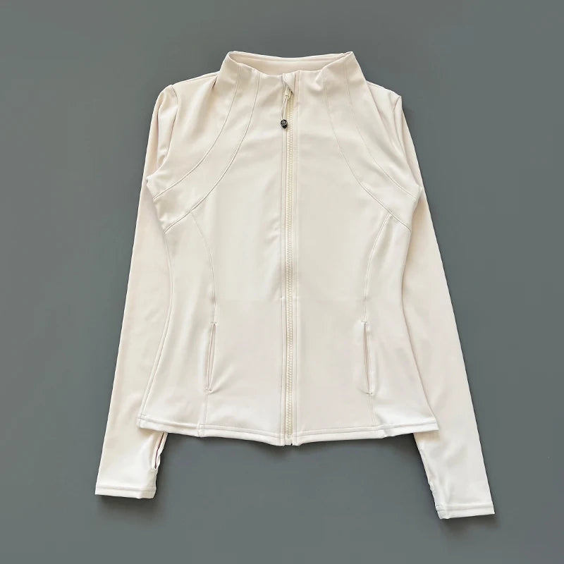 Women's Quick Dry Zip Running Jacket - Slim Fit Yoga Training with Thumb Hole