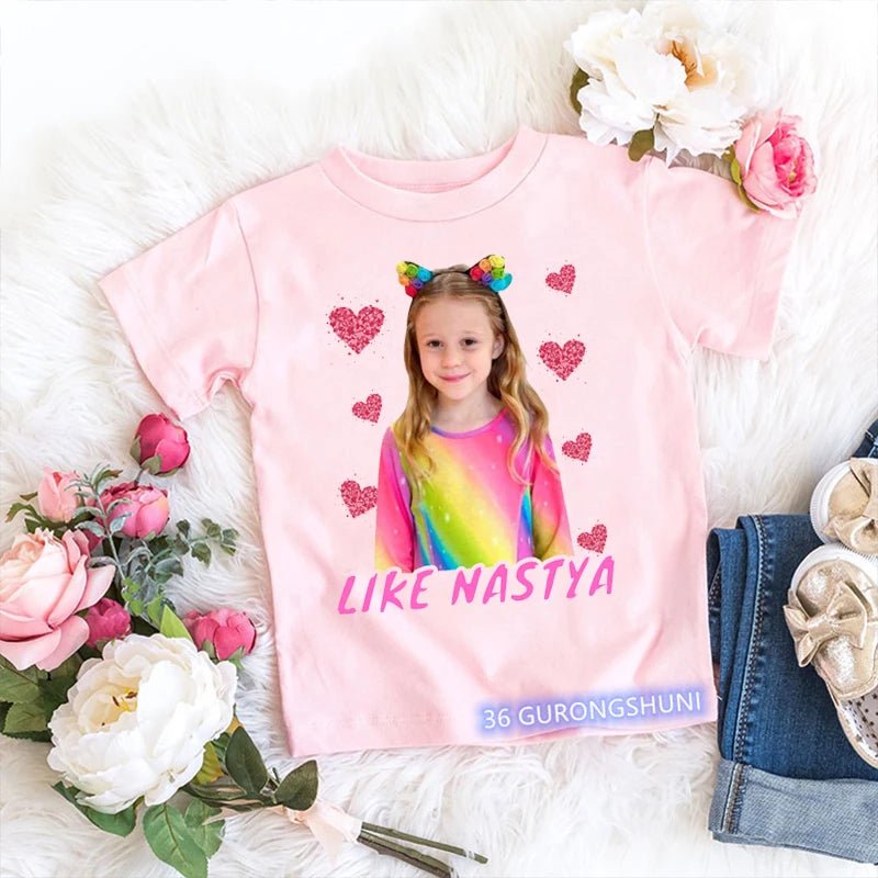 t-shirt for girls Cute Nastya Cartoon Print Girls Clothes Summer Kids T Shirts Fashion Baby Tshirts Pink Camisole Tops wholesale - lily supply