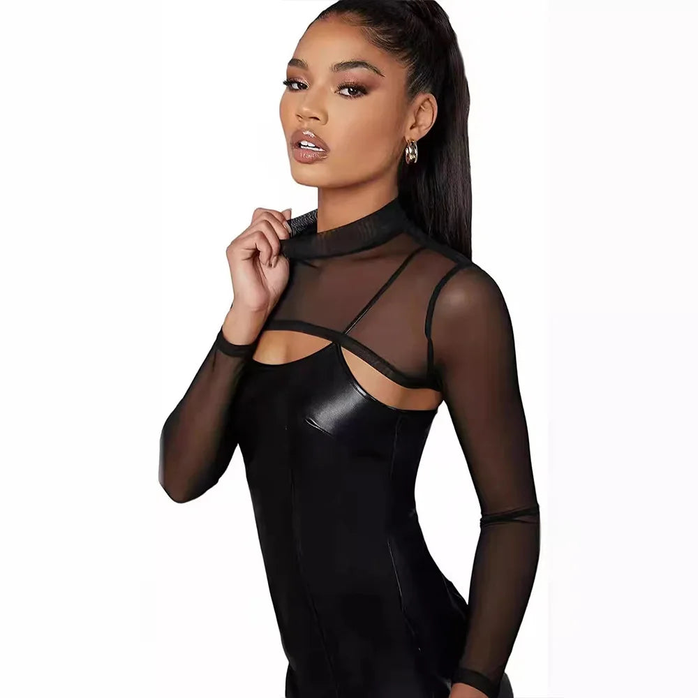 Women's Transparent Round Neck Long Sleeve Top