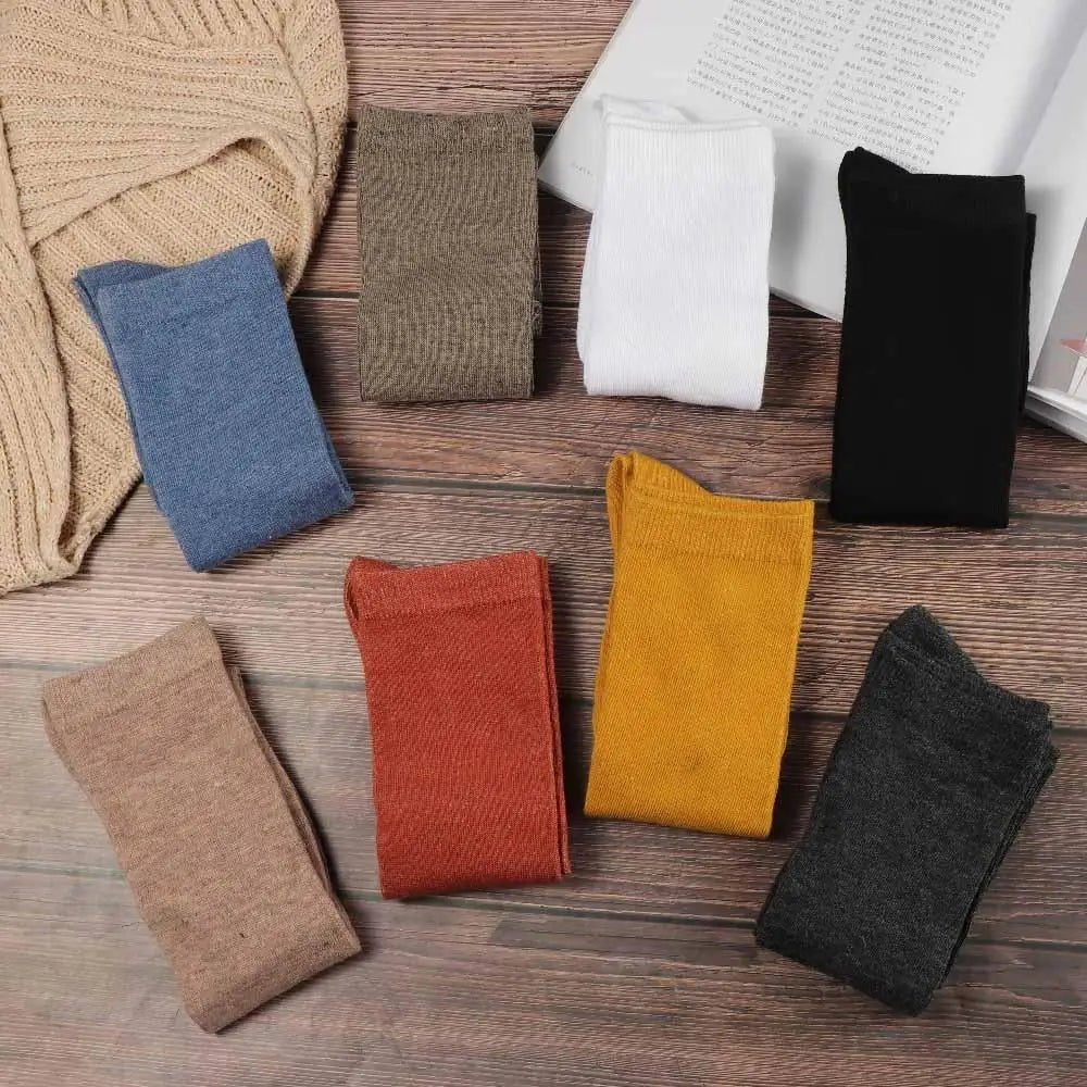 Women's JK Cotton Knee High Long Socks - Solid Colour Black White Calf Socks - lily supply