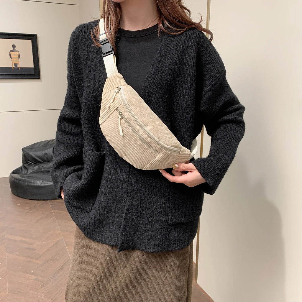 Women's Corduroy Waist Bag – Crossbody Chest Bag & Fanny Pack
