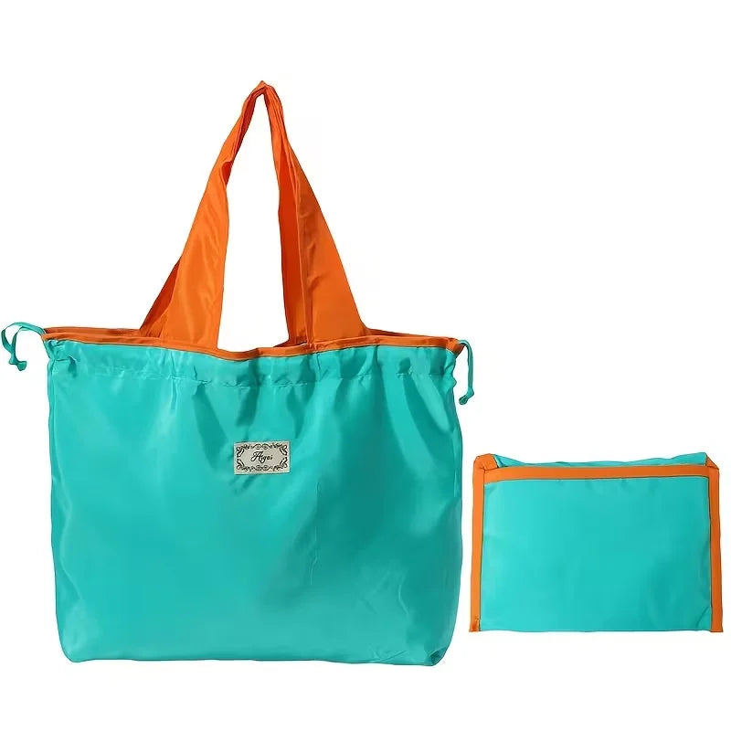Large Foldable Tote Bag - Geometric Print Drawstring for Grocery Gym Travel