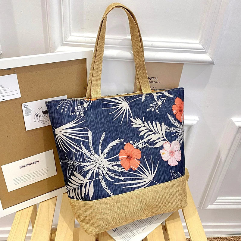 Women's Floral Printed Beach Shopping Large Capacity Tote Bag