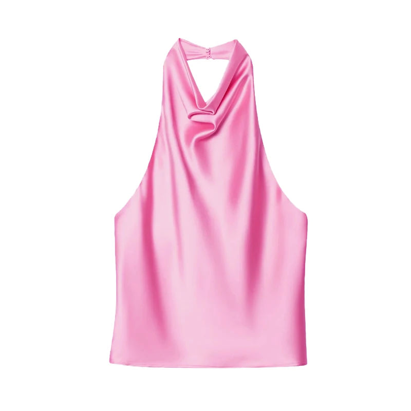 Women's Satin Halter Backless Camisole Top